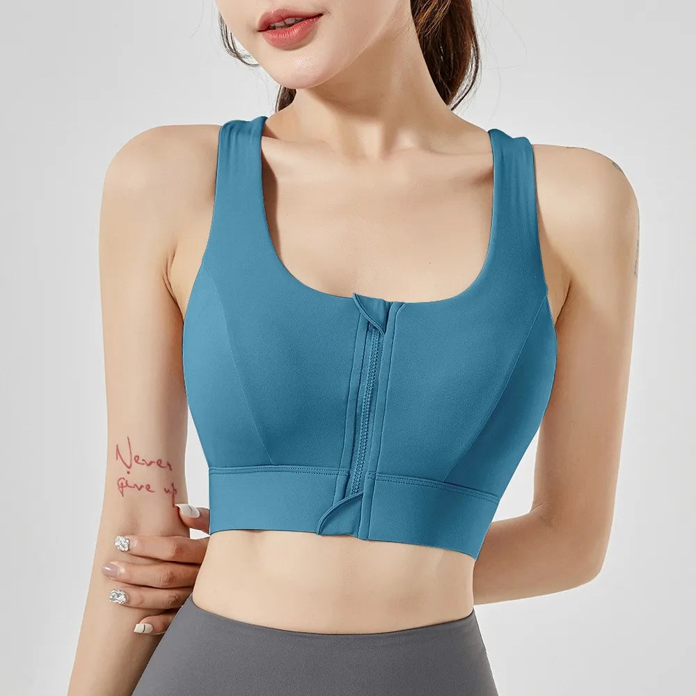 Front Zipper Shock-proof High Impact Quick Dry running Fitness Yoga Sports Bra Top