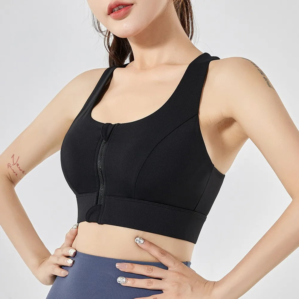 Front Zipper Shock-proof High Impact Quick Dry running Fitness Yoga Sports Bra Top