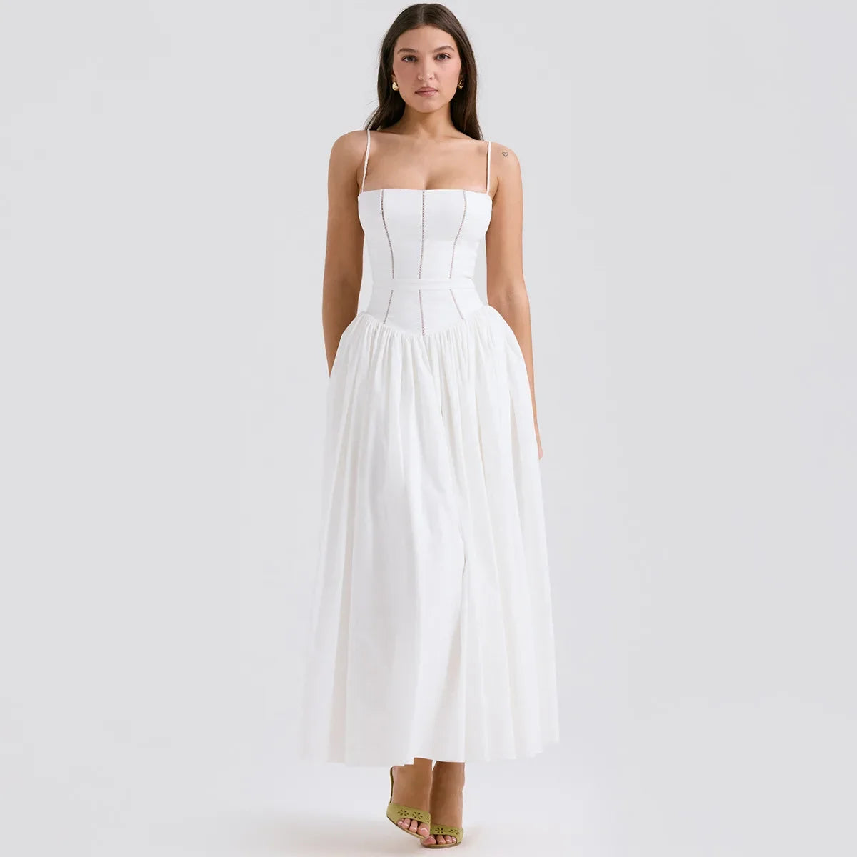 Elegant Dresses for Women Hollow Out Flare Little White Dress