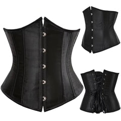 Black Women Satin Underbust Waist Slimming Body Shaper Corset Top